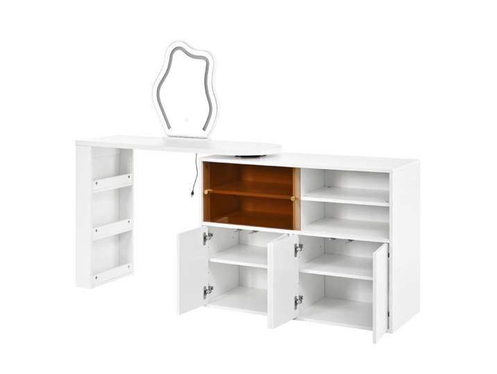 Coiffeuse pivotante avec miroir LED Grand espace de rangement pour chambre 177x40x131.5 cm Blanc
