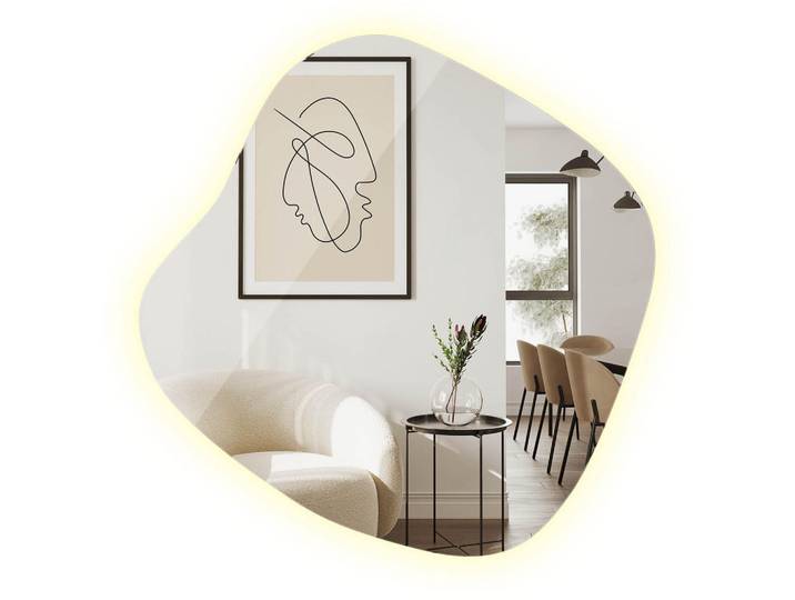 Tulup LED Spiegel 67,6 x 67 cm Asymmetrisch Neutralweiß 4000K, Transparent, Glas, Organisch, 67.6x67x0.4 cm, Spiegel, Wandspiegel