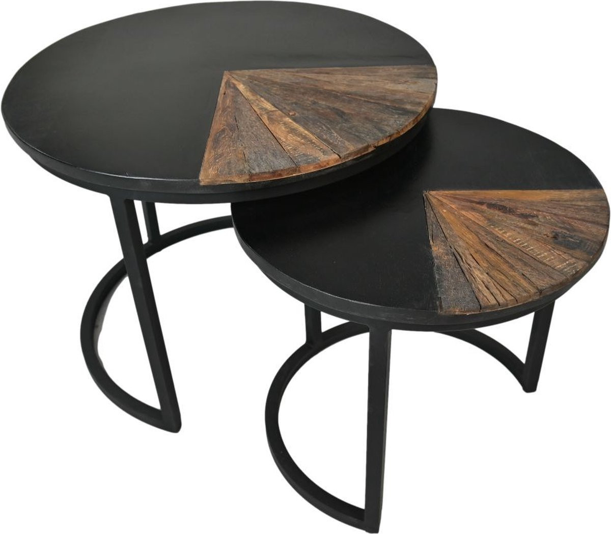 HSM Collection Salontafel Ronin Set van 2 - Naturel/Zwart - Mangohout/Metaal