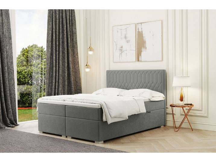 Fun Möbel Boxbett Schlafzimmerbett DUSTY in Stoff Riviera (Stoff Riviera, inkl. Bettkästen), inkl. Topper