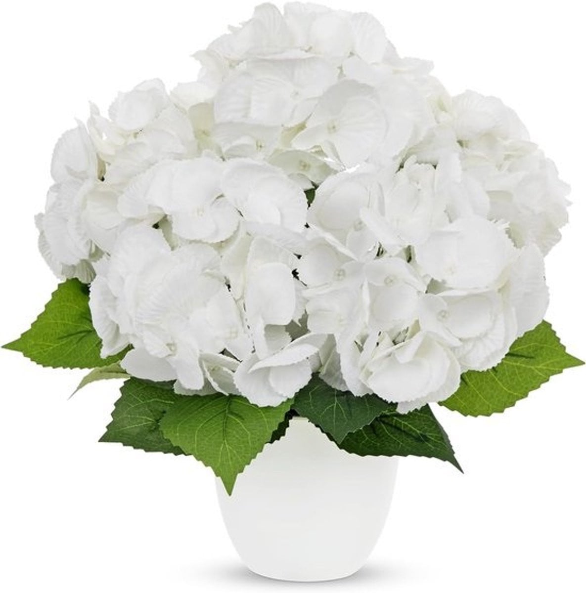 Witte kunsthortensia in pot met realistische zijden bloemen voor woondecoratie