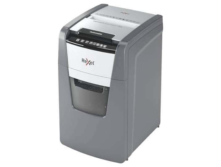 Rexel Optimum AutoFeed+ 130X Automatischer Aktenvernichter CH, 130 Blatt, Sicherheitsstufe P4, Partikelschnitt, für kleinere Büros, 44 Liter Abfallbehälter, mit Schweizer Netzstecker, 2020130XCH