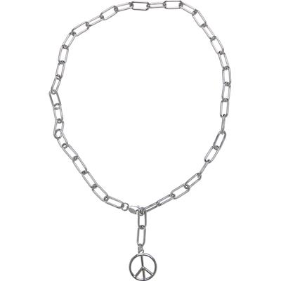 Halsreif URBAN CLASSICS "Urban Classics Unisex Y Chain Peace Pendant Necklace", silber, Halsketten, Damen, onesize