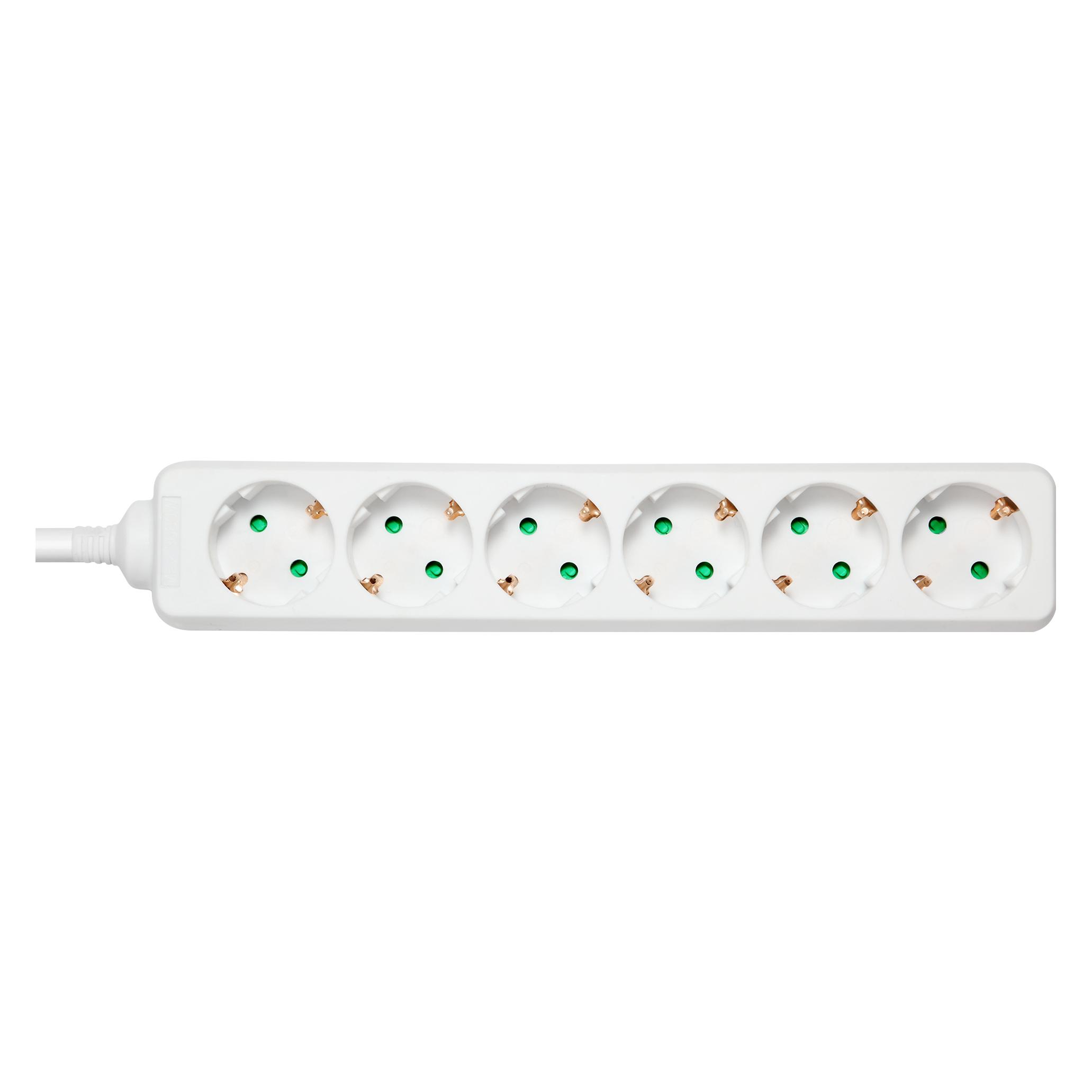 Deltaco GT-0601 power extension 6 AC outlet(s) Indoor White (6x, CEE 7/3, 3 m) (GT-0601)