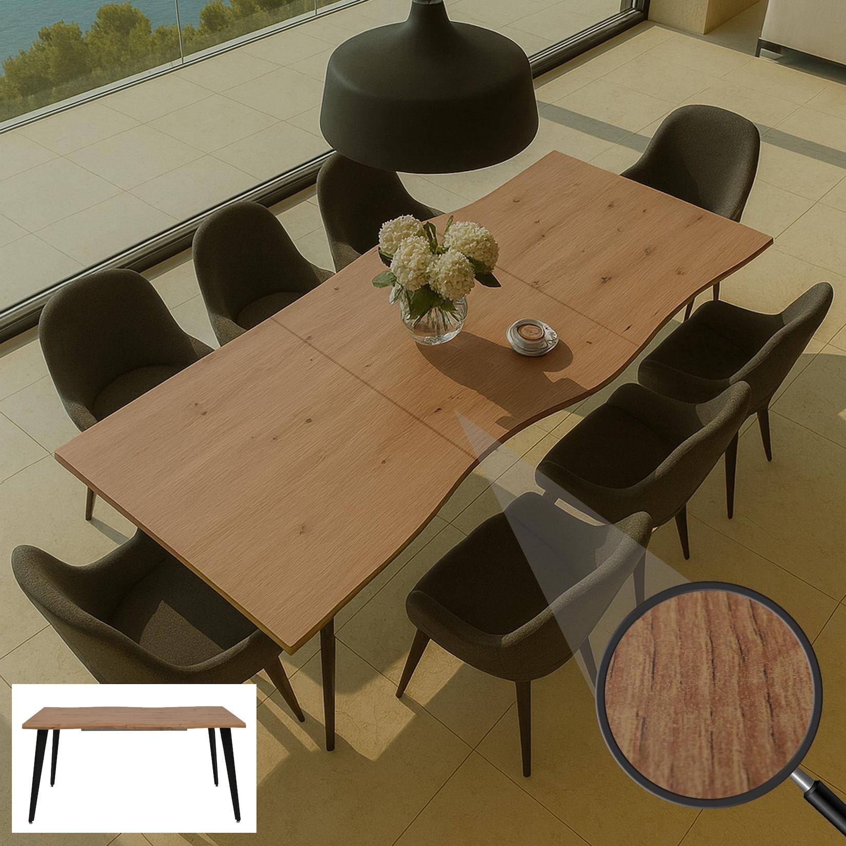 Esszimmertisch MCW-O60, Ausziehtisch Esstisch, Eisen MDF ausziehbar 160-220cm ~ Walnuss-Optik
