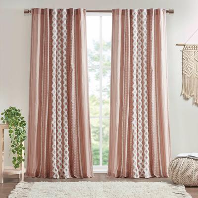 Ink and Ivy INK+IVY Imani 100% Cotton Boho Tufted Chenille Stripe Lined Single Curtain Panel