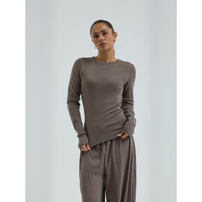 Hemdbluse SEAMLESS BASIC "Seamless Basic Shirt Jacquard", Damen, Gr. L/XL, braun (fungi), Obermaterial: 100% Baumwolle, Blusen Hemdbluse