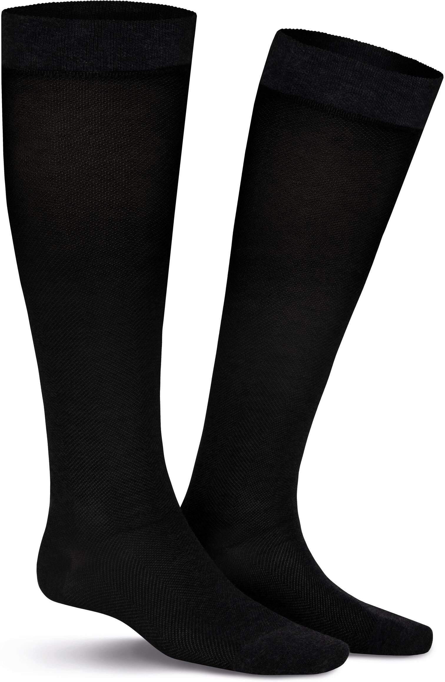 Kniestrümpfe KUNERT "FLY&CARE", Herren, Gr. 45-46, schwarz (anthra meliert), Baumwollmischung, normal, Socken Kniestrümpfe, Stützklasse 3, druckfreier Komfortbund anthra meliert 45-46