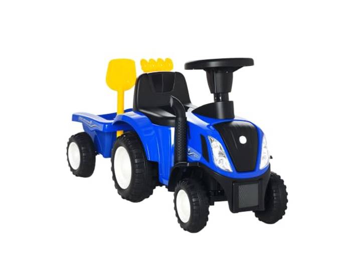 HOMCOM Sitzbagger NEW Holland mit Lenkrad für Kinder 1-3 Jahre Blau