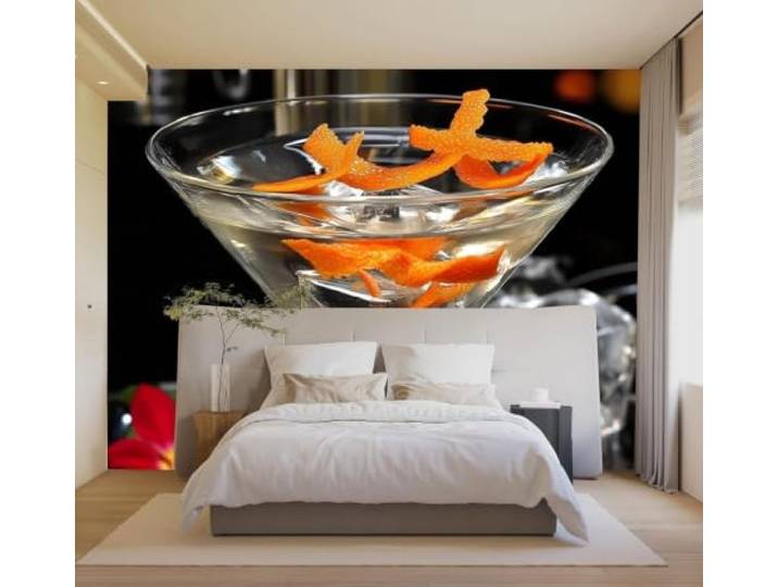 XLMING 3D Tapeten Orangefarbener Weinglas Eiswürfel Transparent Cocktail Luxuriöse Seide Deko Aufkleber Geeignet für Restaurants Sofas Wohnzimmer Schlafzimmer Sowie alle Wände Wandbilder-430cm×300cm