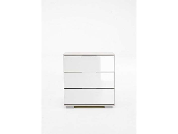 Beauty.Scouts Nachtschrank Olha 2 2er Set Nachtkonsole weiß+Glas weiß (3 Schubkästen) 52x58x38cm Schrank Beistellschrank Nachtkommode Schubladen Nachttisch