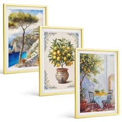 BILDER SET 3er Set - 40x60 cm Goldrahmen - Tisch aus Zitronenbaum