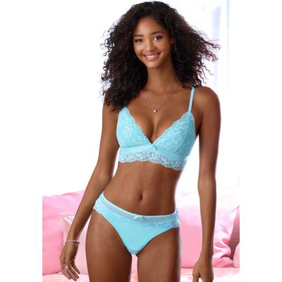 Bralette-BH LASCANA "BH ohne Bügel, Spitzen-BH", Damen, Gr. 70, Cup B, blau (türkis), Spitze, Obermaterial: 60% Polyamid, 35% Polyester, 5% Elasthan, BHs, mit atmungsaktiver, softer Spacer-Schale, Dessous