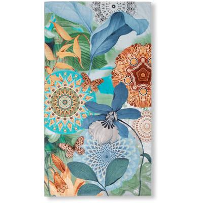 Strandtuch HIP "Zephir", blau, B:100cm L:180cm, Frotteevelours, Velours, Handtücher, 100% Baumwolle, Velours, 100x180, Weich, Strand, Mandala, Blumen, Grün