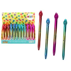 Stift mit Ananas in glänzendem Gold, bunte blaue Mine, 0,7 mm Mischung