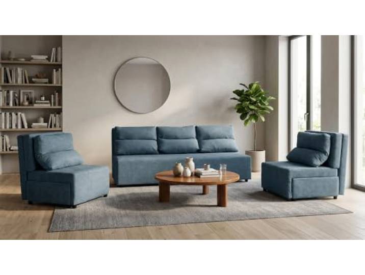 Family Meble Kimo Sitzgruppe, Sofa und 2 Sessel – Blau – 17