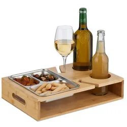 Relaxdays Couchbar mit Edelstahlschale Hellbraun,Silber