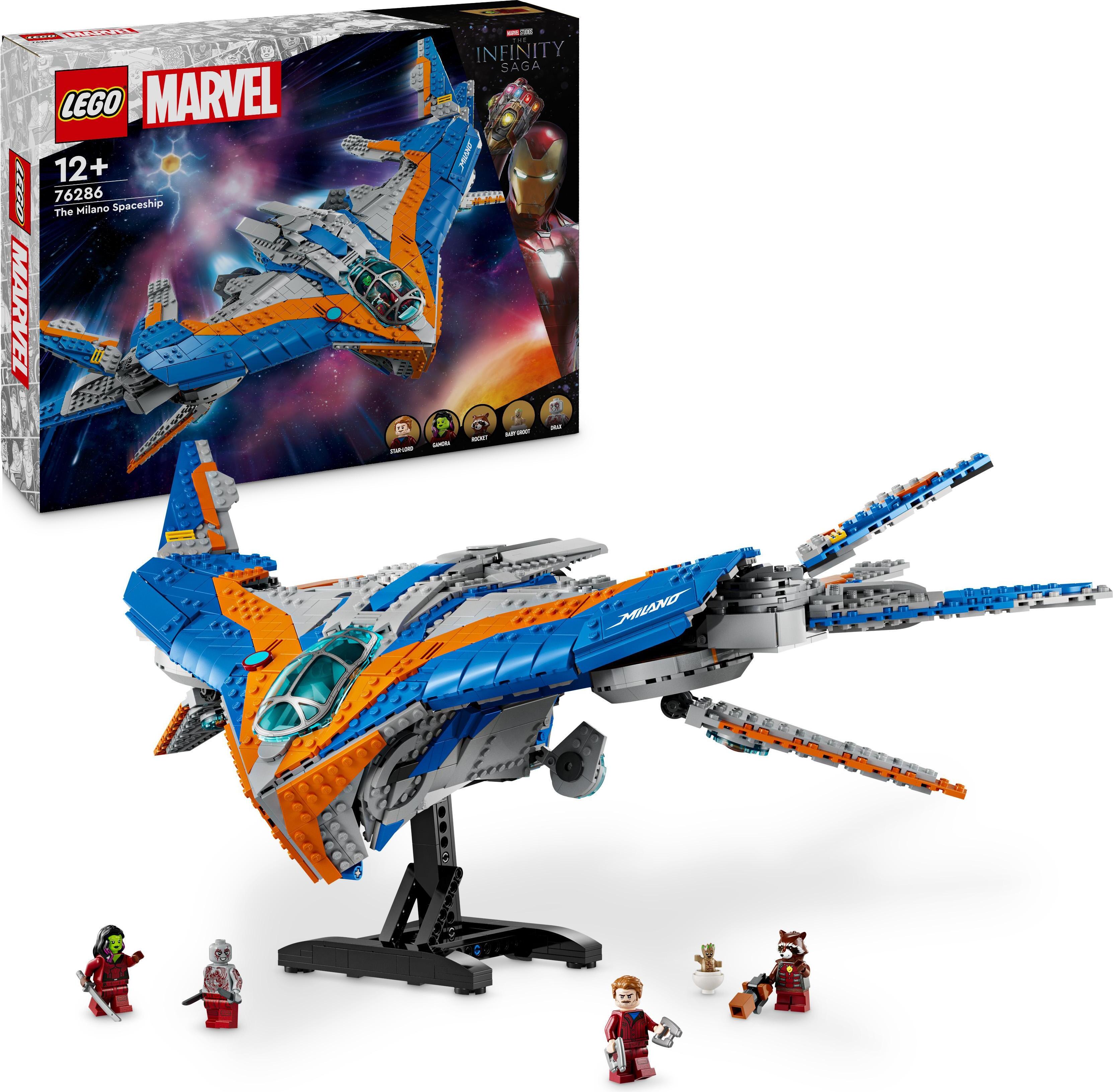 LEGO Marvel Guardians of the Galaxy: Die Milano, baubares Raumschiff-Modell mit 4 Superhelden-Minifiguren, Avengers Flieger für Weltraumabenteuer, Geschenk für Jungen und Mädchen 76286