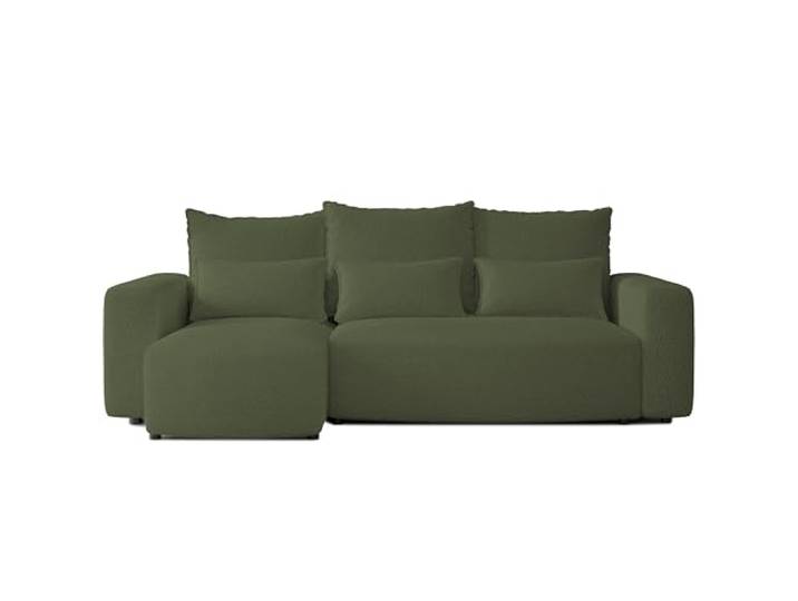 4ALL HOME Ecksofa mit Schlaffunktion Travis 248x148 cm, Couch, Sofa mit Bettkasten, Eckcouch, L-Form, Schlaffsofa, Universal (Boucle Centaur 13 Olivengrün)