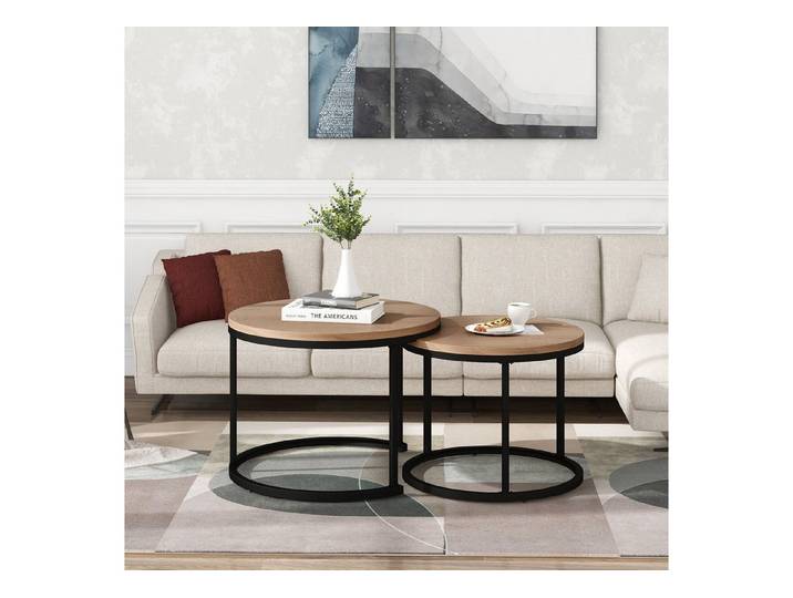 IDEASY Couchtisch Runder Couchtisch 2er Set Satz Couchtisch Wohnzimmer (Runder geschachtelter Beistelltisch 2 Runder Beistelltisch(Eiche), Großer Tisch: 50 x 70.5 cm.Kleiner Tisch:45.5 x 44 cm