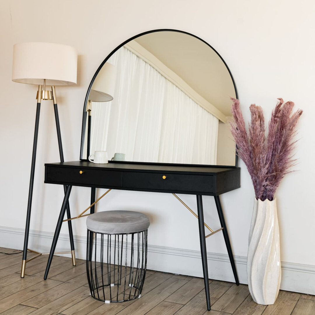 Jobu Home Akiko - Black Metal Arched Wall & Leaner Mirror Black 95cm x 120cm