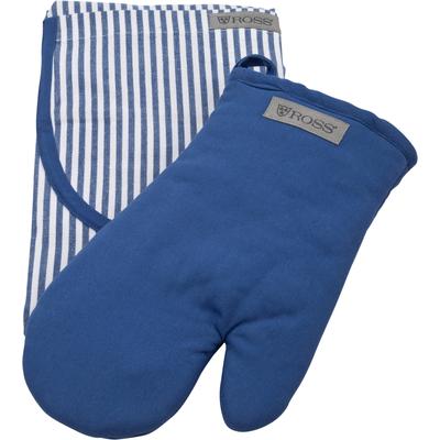 Grillhandschuhe ROSS "Exclusiv", blau, 100% Baumwolle, Topflappen, inkl. Latzschürze, 100% Baumwolle