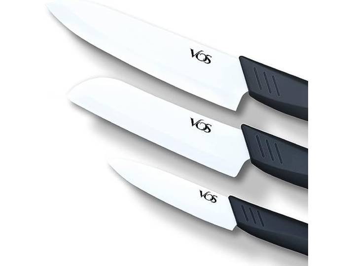 Vos Keramikmesser-Set Keramik-Küchenmesser-Set mit Deckeln Keramik-Schälmesser 10,2 cm, 12,7 cm, 15,2 cm (schwarz)