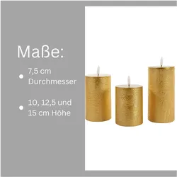 Novaliv, LED Kerzen, 6er Set Led Kerzen 7,5cm ø Kerze flackernde Flamme mit Fernbedingung GOLD 15 cm + 12,5 cm + 10 cm (6x)