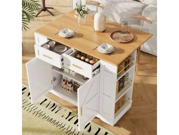 DESSERTE DE CUISINE-Îlot de cuisine moderne meuble de cuisine 2 tiroirs Bureau pliable 120*40/65*90cm MDF blanc DESSERTE DE CUISINE