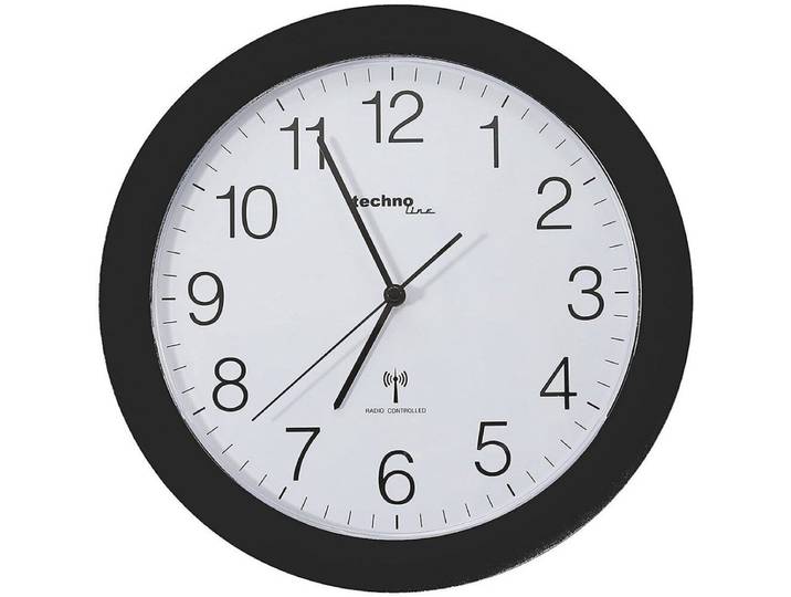 Technoline WT 8000 BLACK - Wandklok - Analoog - Rond - Kunststof Raam - Radiogestuurde tijdsaanduiding - Zwart