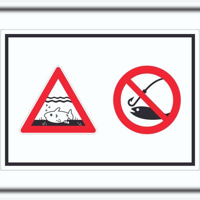 HB-Druck Achtung Laichzeit Laichschonbezirk Angeln verboten Symbol Aufkleber A6 (105x148mm)