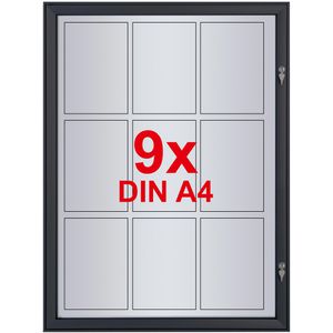 Showdown-Displays Schaukasten anthrazit, außen, 9 x A4, magnetisch, extraflach, abschließbar