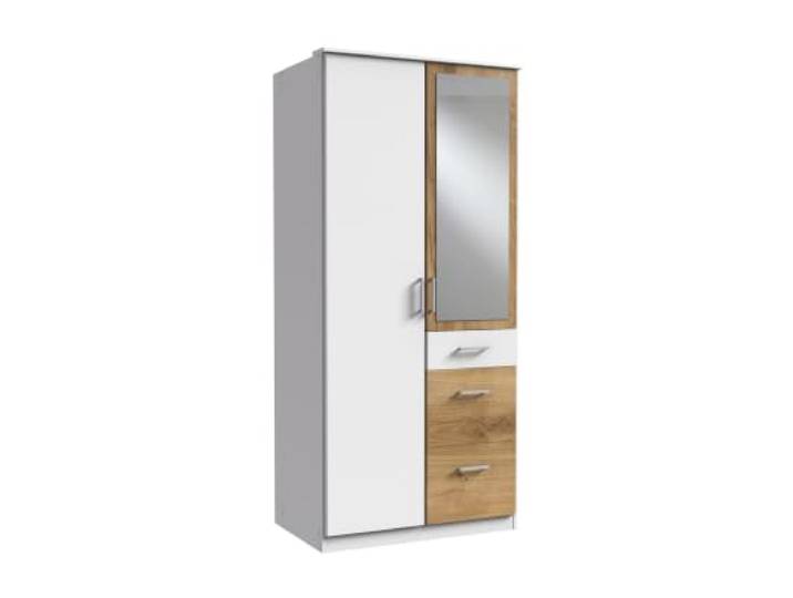 Kleiderschrank Click in Weiß mit Plankeneiche 91 cm Breite, mit Spiegel