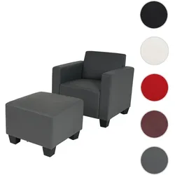 Modular Sessel Loungesessel mit Ottomane Lyon, Kunstleder ~ dunkelgrau
