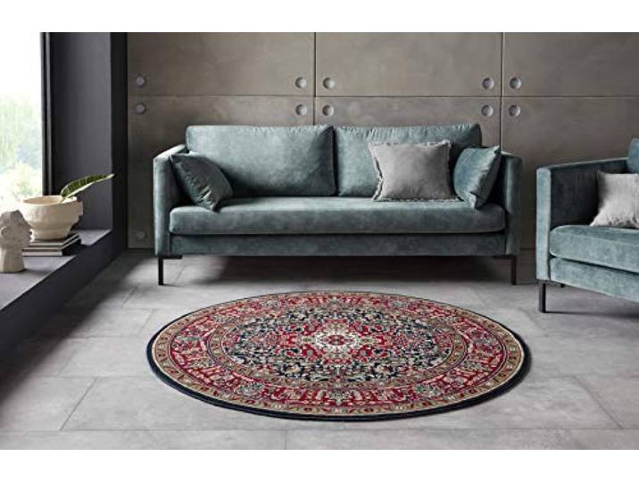Nouristan Mirkan Orient tapijt, rond, woonkamertapijt, oosters laagpolig, vintage, oosters tapijt voor eetkamer, woonkamer, slaapkamer, marineblauw, 160 cm