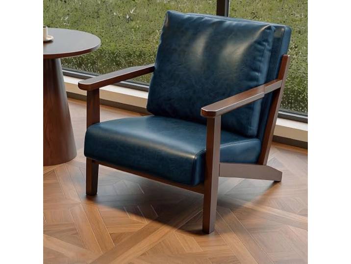 Retro Sessel Ohrensessel PU Leder Massivholzrahmen Gepolstert loungesessel Vintage Einzelsofa Sessel Ohrensessel Polsterstuhl for Wohnzimmer/Schlafzimmer/Empfangsbereich(Blue)