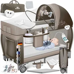 KIDIZ® Babybett Reisebett Kinderreisebett Faltbar mit Matratze 120x60, Seiteneingang, Wickelauflage, Mosktionetz, Spielbogen & Tragetasche Baby Beistellbett Kinderbett ab Geburt bis 15 kg