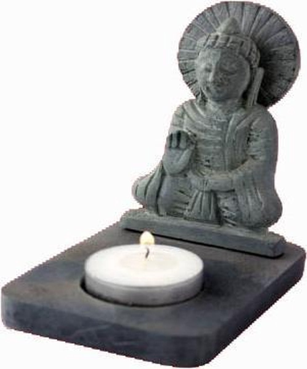 Yogi & Yogini Sfeerlicht Boeddha waxinelichthouder van zeepsteen - 11 cm