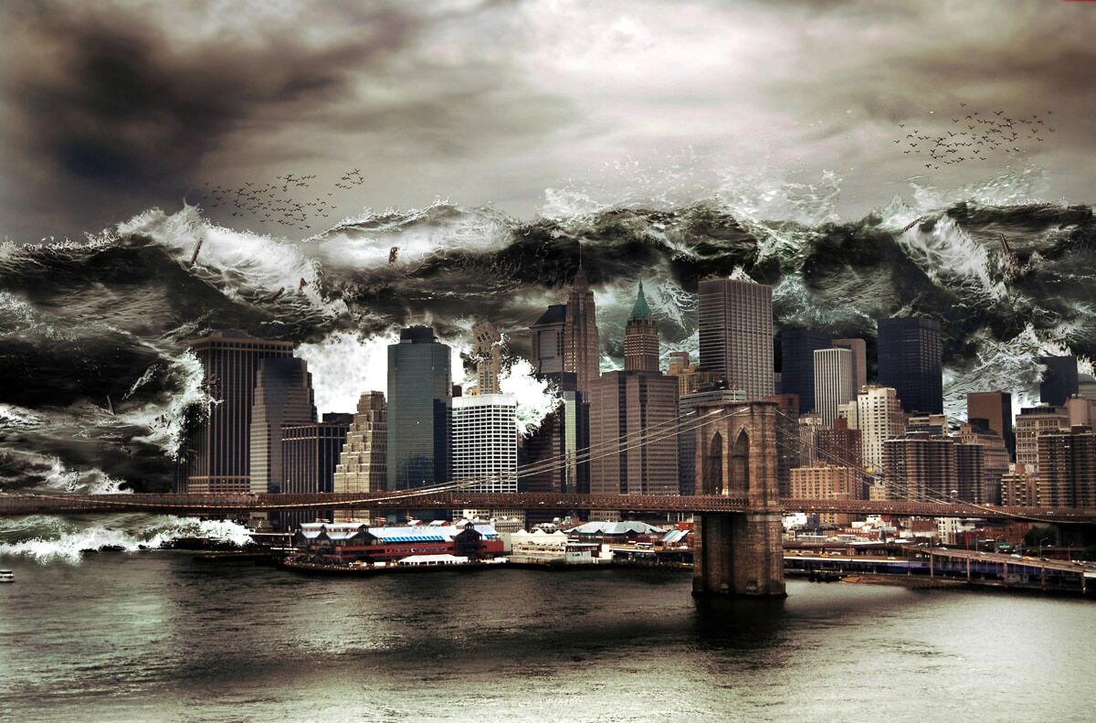 Papermoon "Tsuname vor New York" bunt B/L: 4m x 2,6m, Bahnen: 8 Stk.