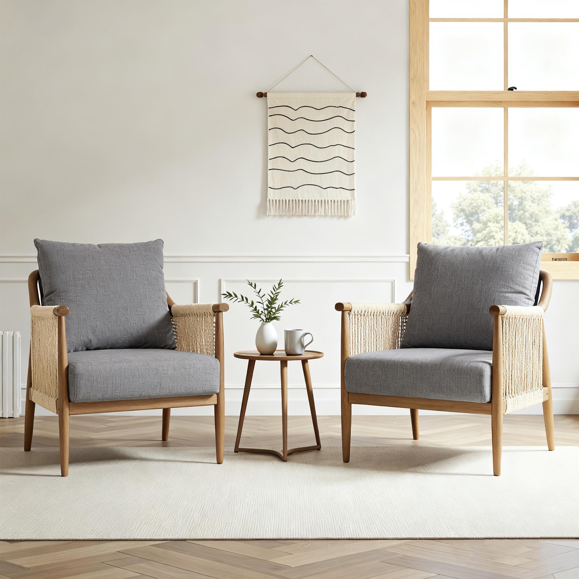 FLEXISPOT 2er Set Gartenstühle handgeflochten, Boho Rattanstuhl für Indoor & Outdoor, Atmungsaktives Design mit komfortablen Kissen, Grau