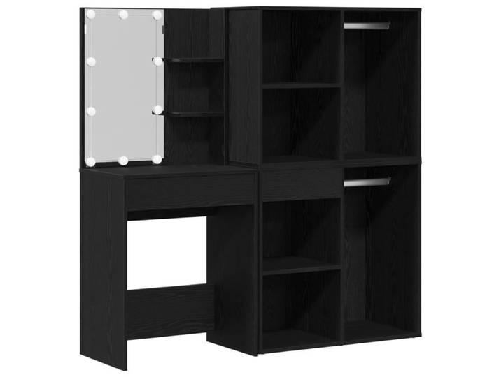 FAF-NEUF* Coiffeuse de chambre Table de Maquillage LED avec 2 Armoires - chêne noir - bois d'Ingénierie JUIN337812