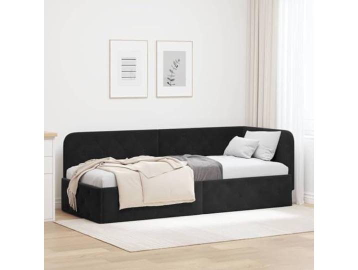 RJPLMFV Eckbettgestell, Schwarz, 80 x 200 cm, Velours Ausziehbares Schlafsofa, Armlehne, umkehrbar, platzsparendes Design, inklusive Latten