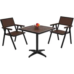 2er-Set Gartenstuhl+Gartentisch MCW-J95, Stuhl Tisch, Gastro Outdoor-Beschichtung, Alu Holzoptik ~ schwarz, dunkelbraun
