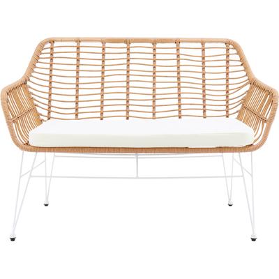 Sitzbank SALESFEVER "Wels Komfortable Bank", beige (natur, weiß, weiß), B:120cm H:85cm T:69cm, Metall, Polypropylen, Sitzbänke, Küchenbank Sitzbank Rattan-Sofa, Indoor- und Outdoor geeignet
