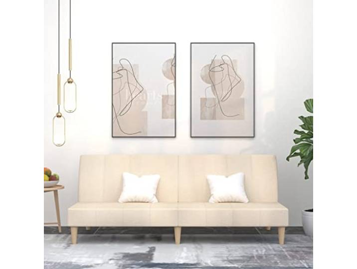 HEFZGDB Schlafsofa 2-Sitzer Creme Stoff Sofabett Bettcouch mit 2 separaten Rückenlehnen, weicher atmungsaktiver Bezug und robustem Holzrahmen für Wohnzimmer Büro