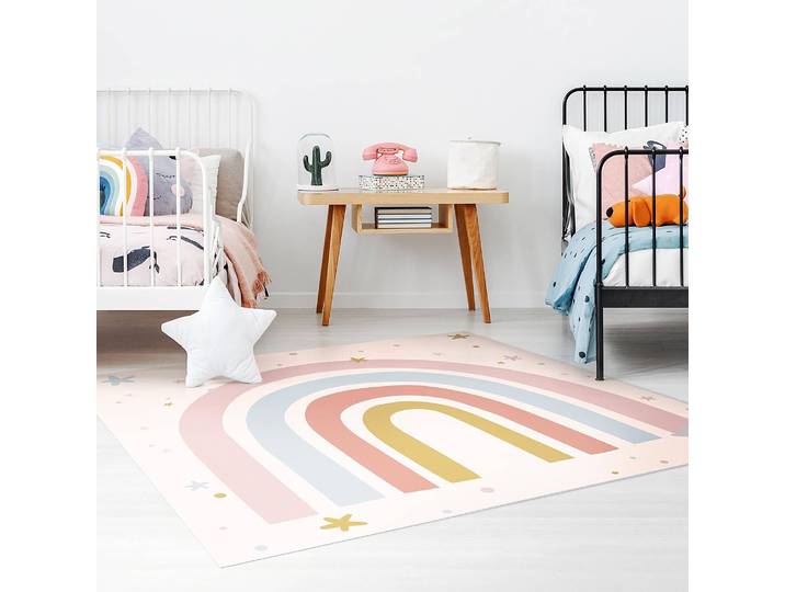Vinylteppich Regenbogen mit Sternen 140 x 140cm Multicolor