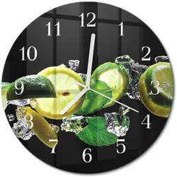 WANDUHR aus Glas Ø30 cm - Zitrone und Limette