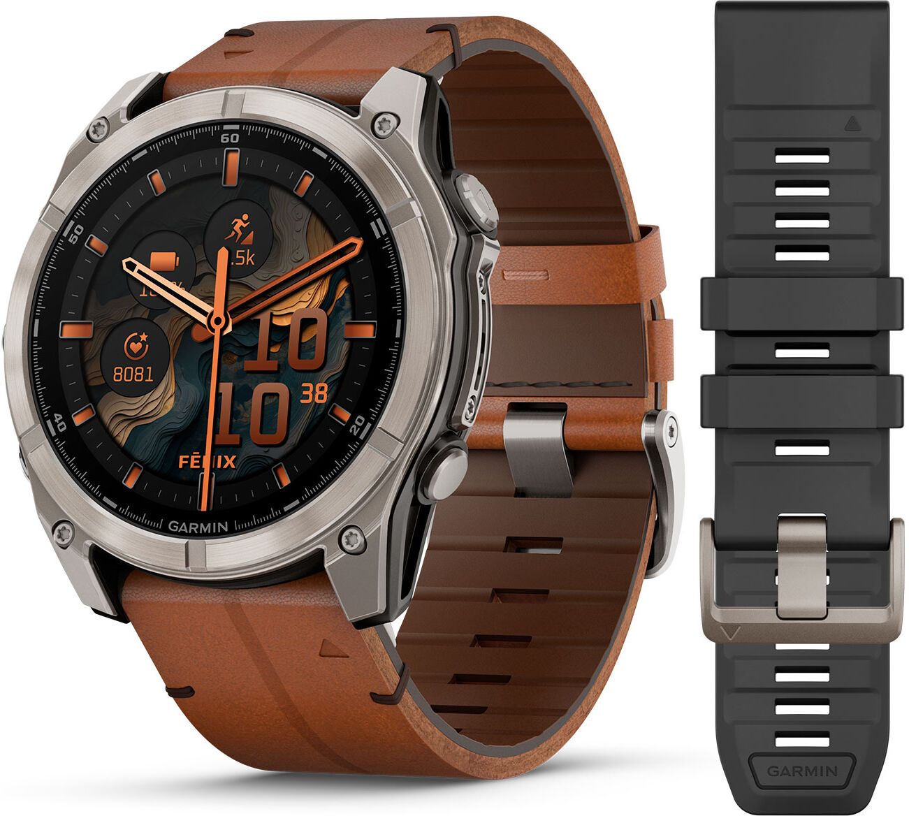 Garmin Fenix 8 51mm Amoled Sapphire Titanium with Chestnut Leather band 010-02905-40
