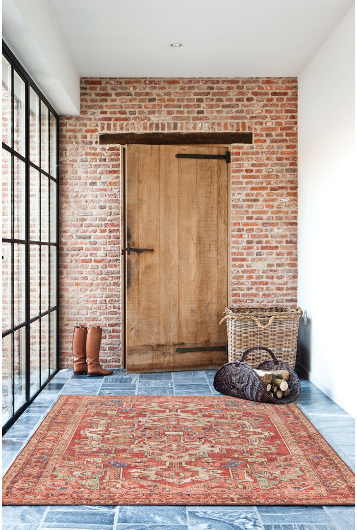 Mercury Thoms Damask Area Rug Red Rectangle 120cm x 160cm