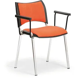 Kunststoffstuhl SMART, verchromte Füße, mit Armlehnen, orange